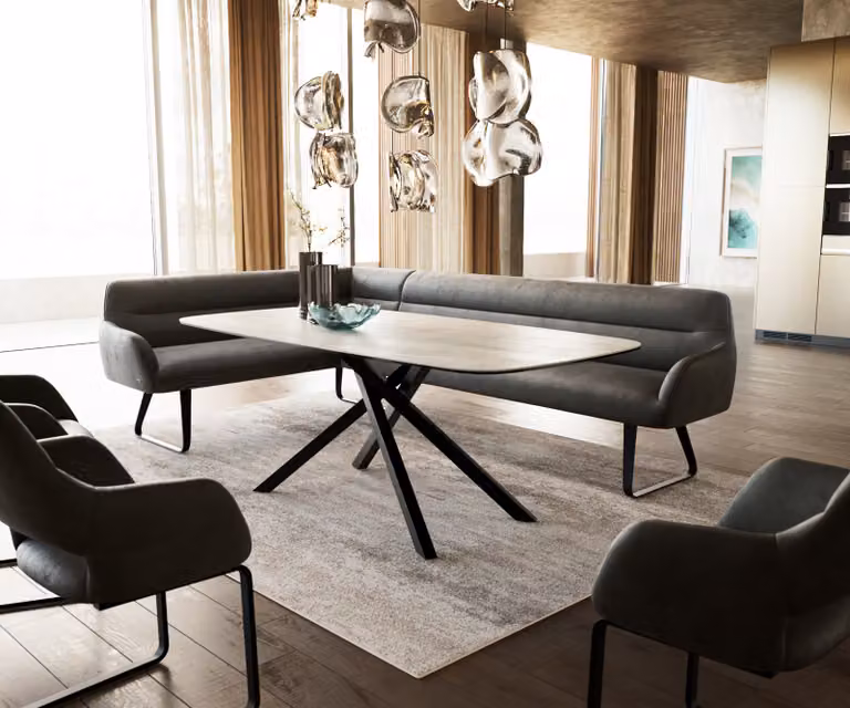 DELIFE Eetkamerbank Taya-Flex L-vormig, Anthraciet/Zwart, Microvezel, B/D/H: 282 x 190 x 87 cm