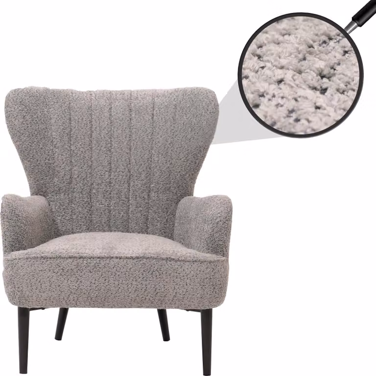 Mendler Loungestoel HWC-K37 Tub fauteuil in grijs chenille stof met retro design