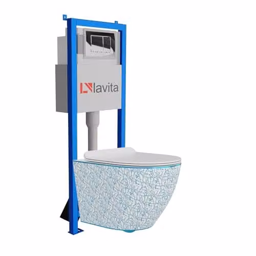 Lavita LAV 101 Sofi Slim Kresz complete toiletset met voorwandelement, diepspoelbak zonder spoelrand en bedieningspaneel LAV 200.1.2, wit/blauw/verchroomd