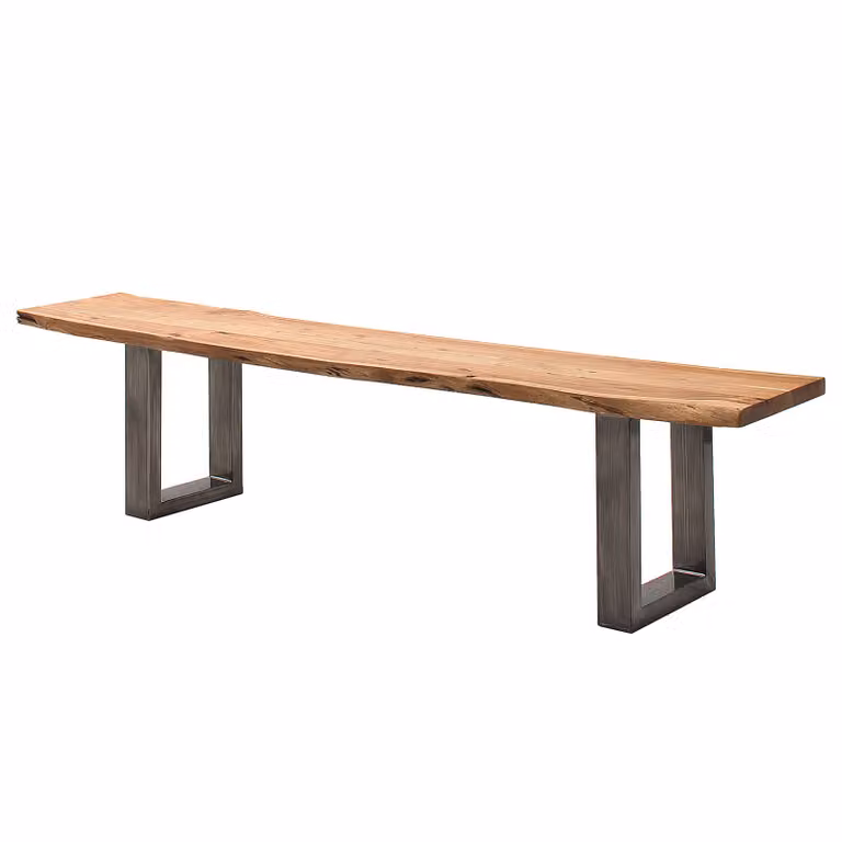 home24 Houten zitbank met boomrand, acaciahout en metaal, bruin, Breedte: 200 cm