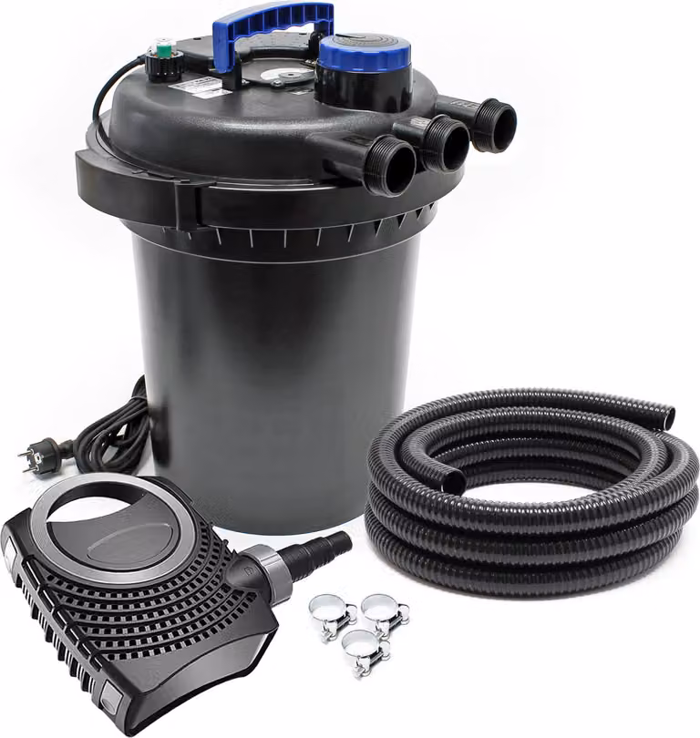 SunSun Complete set CPF-180 vijverfilter geschikt tot 6000 liter inclusief 11 Watt UV-C vijveronster, NEO8000 SuperEco vijverpomp 8000 liter per uur, 70W, 10 meter vijverslang 38 mm en slangklemmen