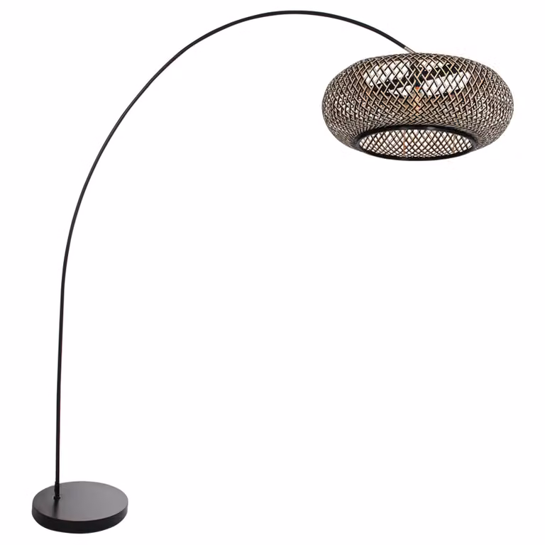 Steinhauer Booglamp Solva met rotan kap in beige en zwart, B/D/H: 35 x 60 x 185 cm