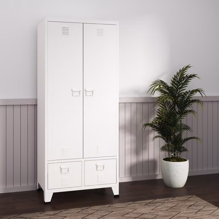 en.casa Kledingkast met deuren en lades, metaal, Wit, B/D/H: 180 x 40 x 90 cm