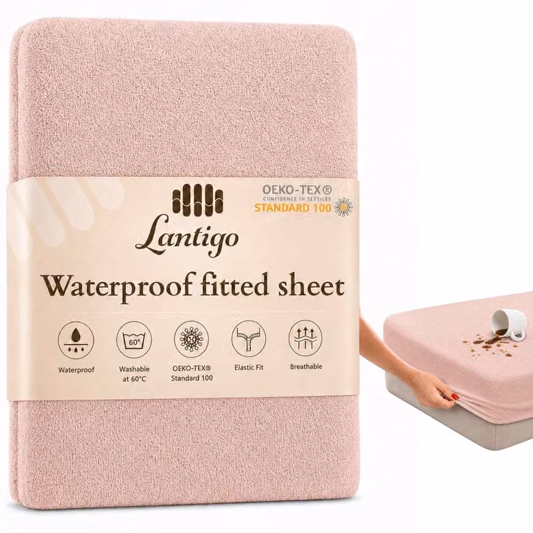 Lantigo Waterdicht Hoeslaken Badstof Roze 70 x 140 cm - Matrasbeschermer voor baby's