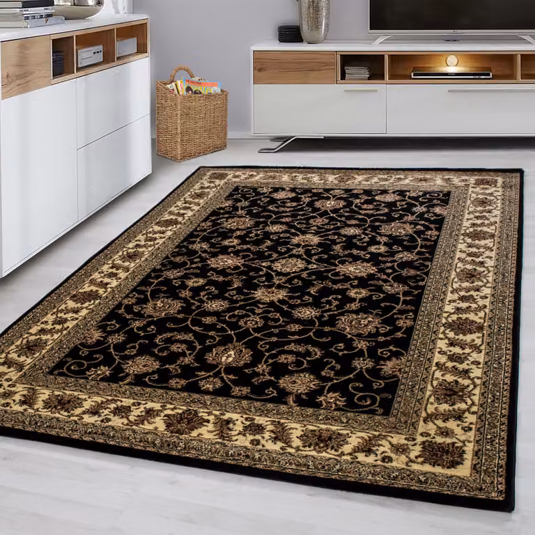 home24 Laagpolig vloerkleed Marrakesh type C zwart, B: 160 cm, D: 230 cm, polyester