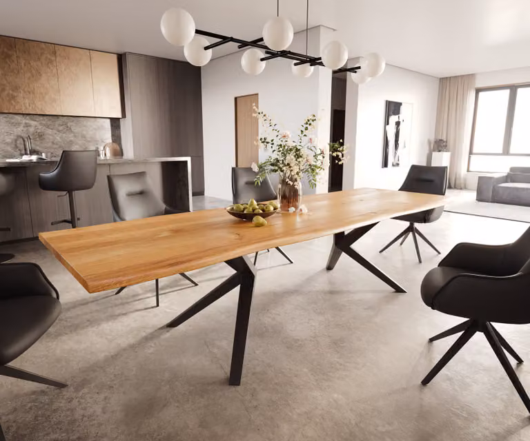 DELIFE Eettafel Edge Live-Edge Eikenhout met Zwart Metalen Onderstel B: 300 cm, D: 100 cm, H: 74 cm