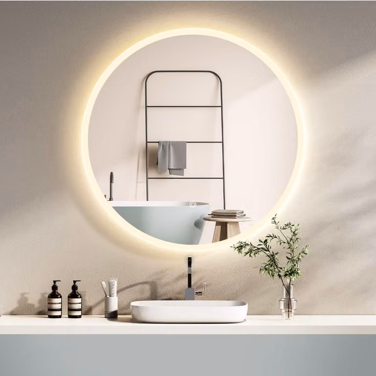 PonteSino Badkamerspiegel Rond met LED Directe Verlichting, Traploos Instelbare Kleurtemperatuur en Memory-functie, IP44, HD-glas, Diameter: 60 cm