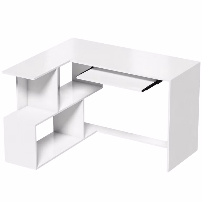 HOMCOM Hoekbureau met toetsenbordlade en open schappen, witte houtlook