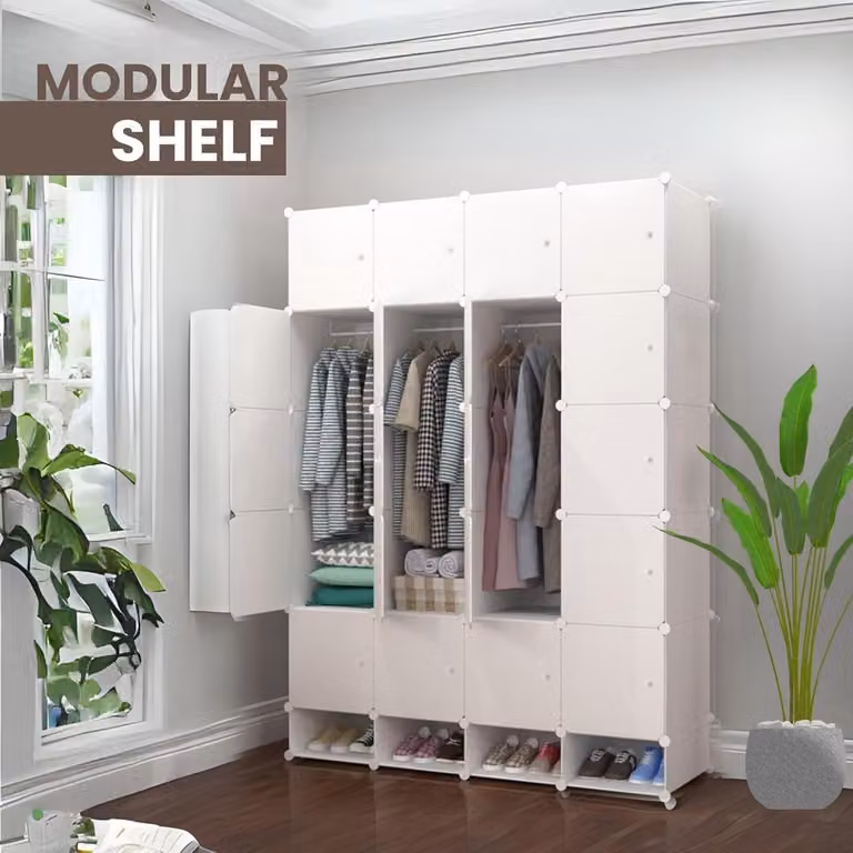 Modulaire Kledingkast met 20 Modules en Deuren - Wit - B/D/H: 192 x 140 cm