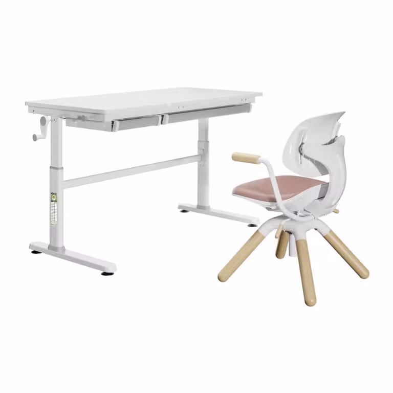 PonteSino Kinderbureau-set met verstelbare hoogte en kinderstoel, wit/roze, B: 120 cm, D: 60 cm, H: 76 cm