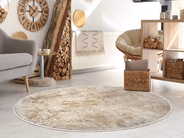 OCI CAVA BES04 rond tapijt beige-goud Ø 240 cm