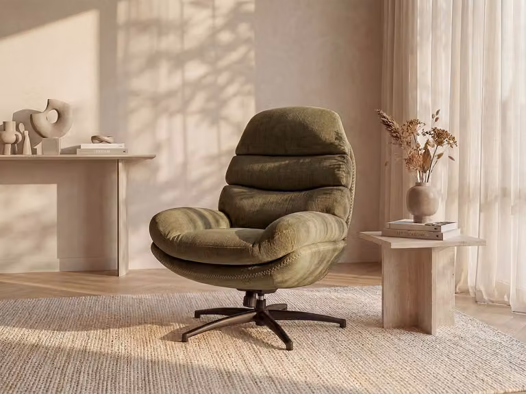 Vente-unique Draaifauteuil LIZUTA in groene stof met armleuningen