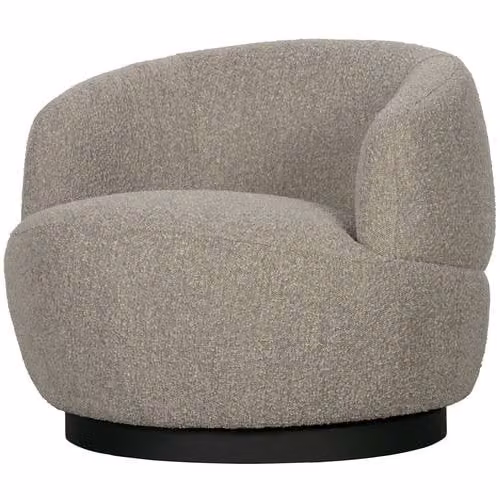 WOOOD Woolly Draaifauteuil in beige chenille met houten frame - B: 71 cm, D: 84 cm, H: 88 cm