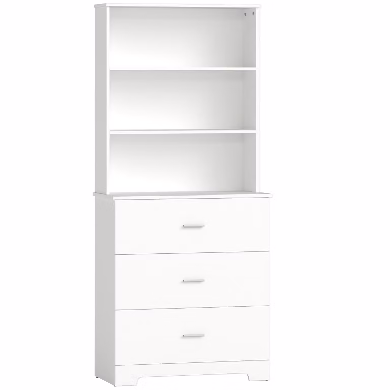 HOMCOM Boekenkast Vitrinekast met 3 lades en 3 open vakken, Wit, B: 79 cm, D: 39,5 cm, H: 180 cm