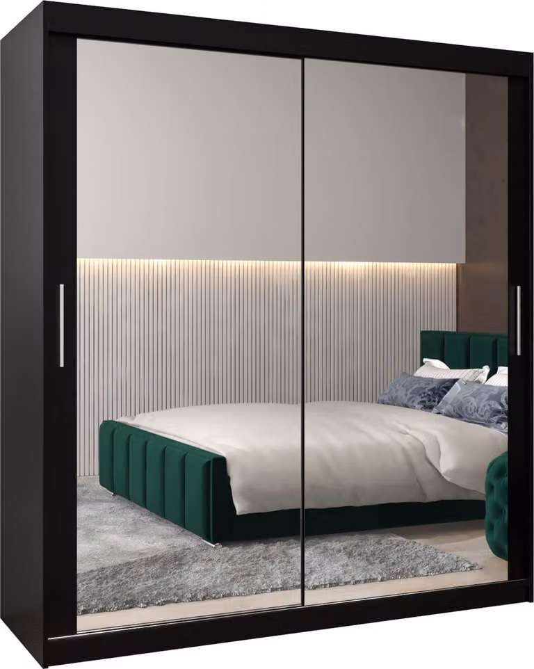 InspireMe TORM III 180 Kledingkast met 2 schuifdeuren en 4 lades, Zwart Mat, B/D/H: 180 x 62 x 200 cm