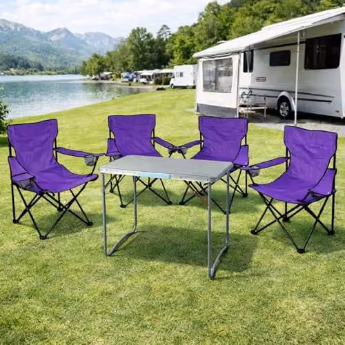 Mojawo 4-delige campingmeubelset aluminium lila met 1 campingtafel en 3 visstoelen B/D/H: 80 x 60 x 68 cm