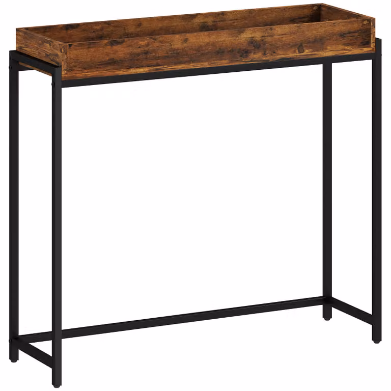 HOMCOM Halftafel Consoletafel met Metalen Frame en Opstaande Rand, Rustiek Bruin, B: 100 cm, D: 30 cm, H: 91 cm