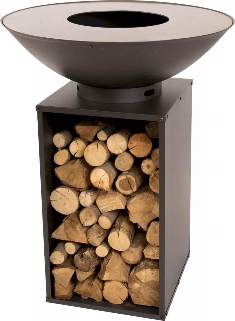 RedFire Onyx Classic vuurschaal en barbecue met grillring en houtopslag, zwart, diameter: 80 cm