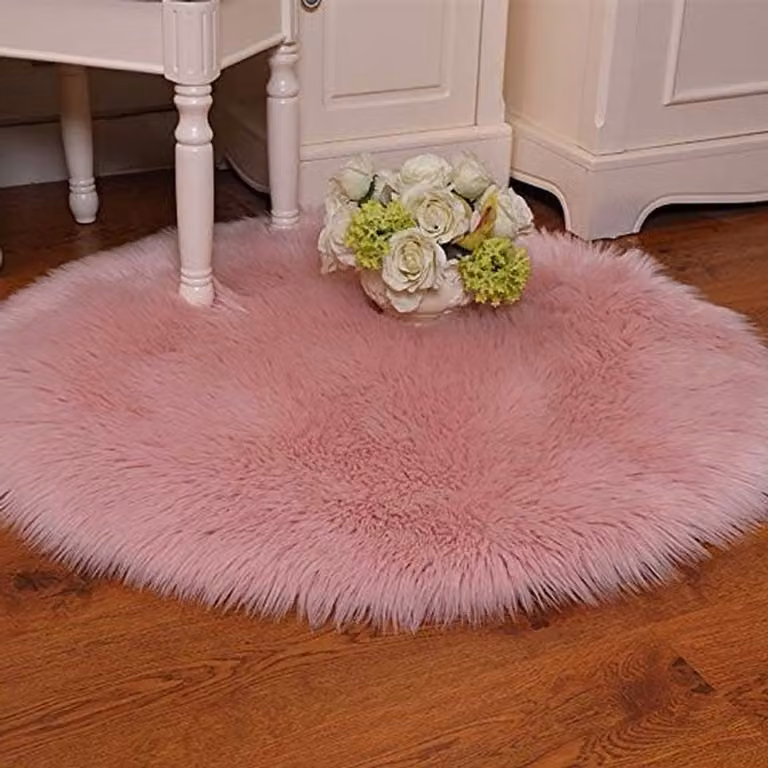 Rond Pluche Vloerkleed Roze - Diameter: 120 cm