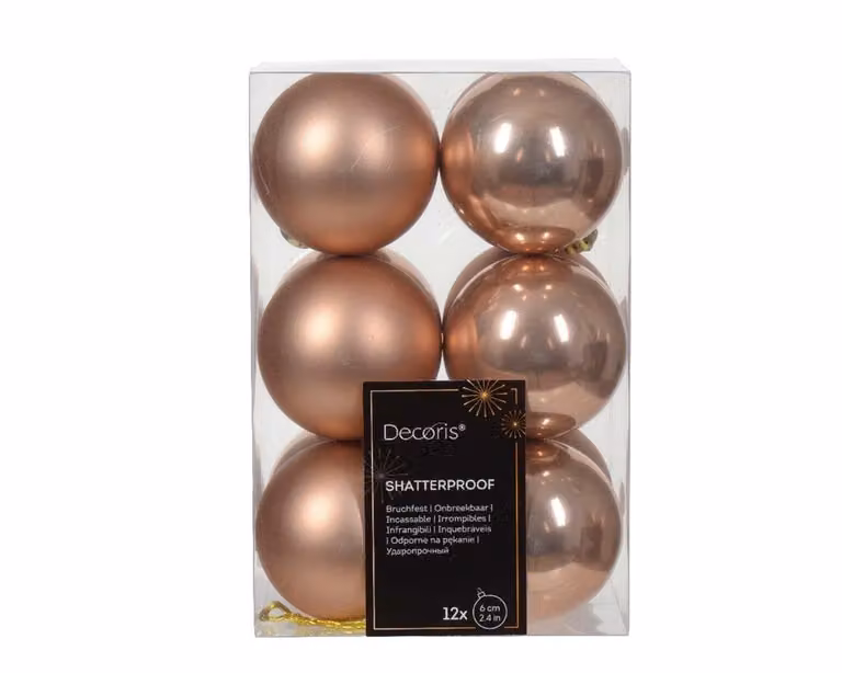 12 onbreekbare kerstballen sparkling rose, diameter: 6 cm