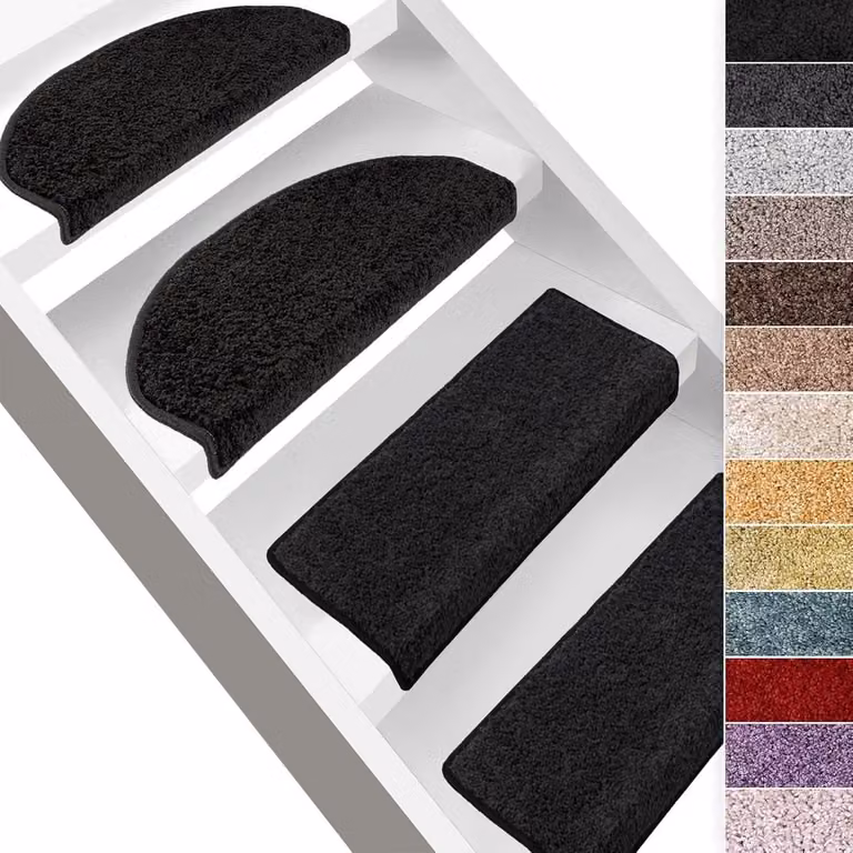 Hoogpolige trapmat zwart voor trapbescherming - 65 x 235 cm