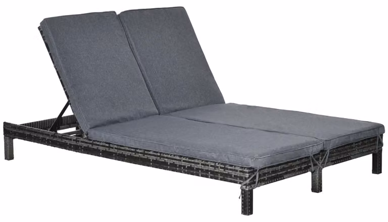 Outsunny Dubbele ligbed voor 2 personen, 5 standen, PE-rotan, grijs