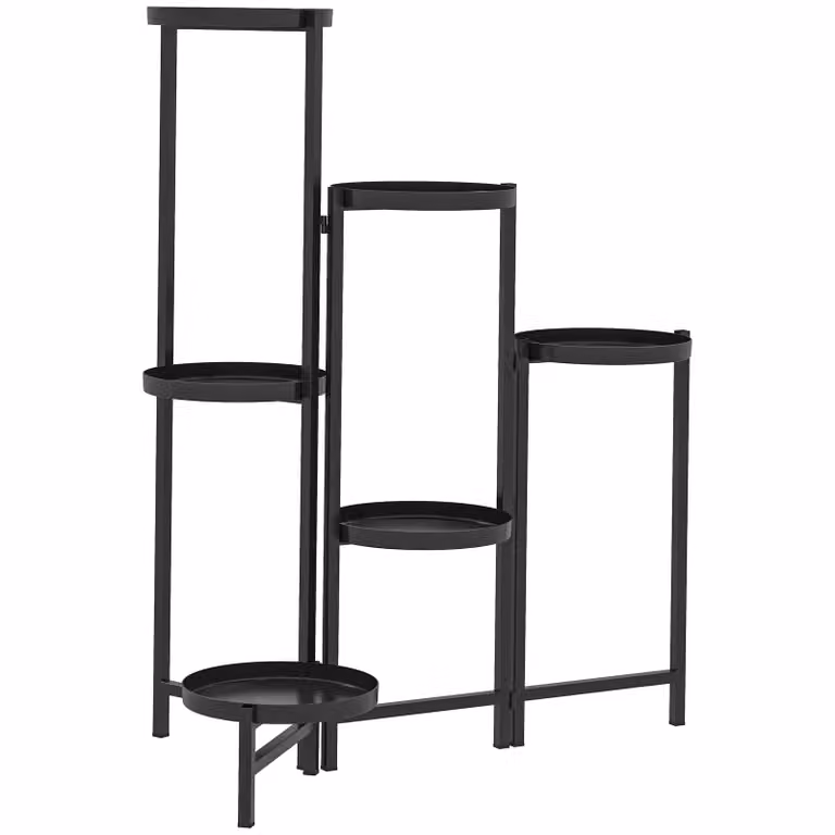 Outsunny Bloemenstandaard Metaal met 6 Verstelbare Planken, Zwart, B/D/H: 60 x 40 x 80 cm