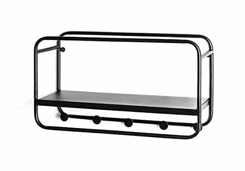 HAKU Wandkapstok met 5 haken en plank, zwart gelakt staal, B: 45 cm, H: 25 cm, D: 15 cm
