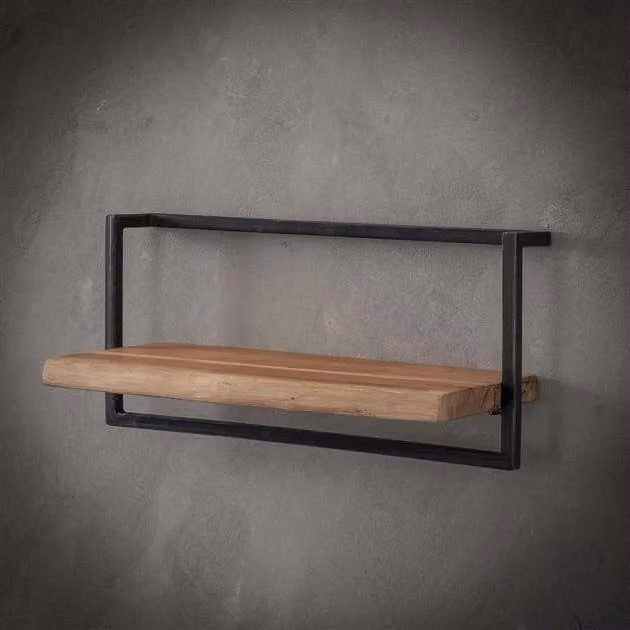 WoonStijl Wandplank Industrieel Acaciahout Bruin/Zwart Breedte: 65 cm, Diepte: 30 cm, Hoogte: 25 cm