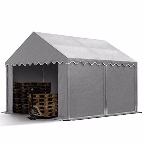 TOOLPORT Opslagtent met PVC-zeil en grondframe, 3x4 m, grijs, waterdicht