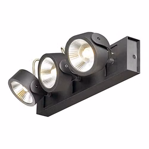 SLV Kalu richtbare led-opbouwarmatuur voor wand en plafond, 3-lichts, zwart, dimbaar, warm wit