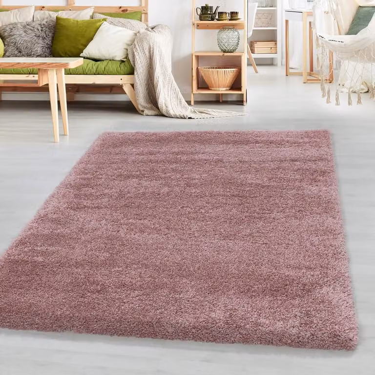 Hoogpolig Vloerkleed Roze 140 x 200 cm Zacht Shaggy Tapijt voor Woonkamer en Slaapkamer