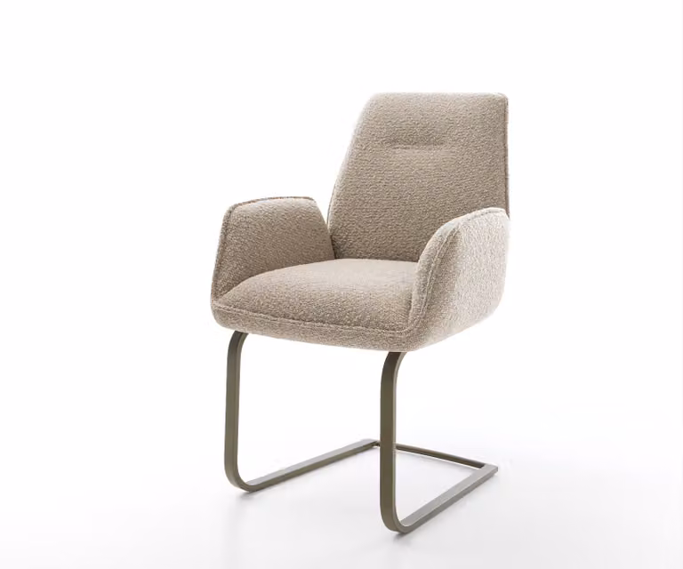 DELIFE Zoa-Flex Sledemodel Stoel met Bouclé Afwerking en Titanium Pocketveer Kern in Beige/Bruin