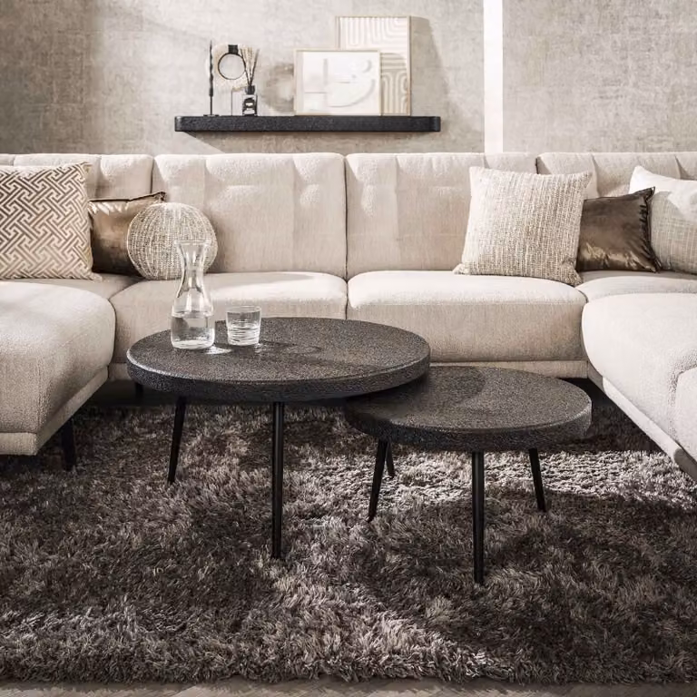 WoonStijl Salontafel set van 2 Bulky Ferro ronde metalen tafels in zwart, brons of bruin