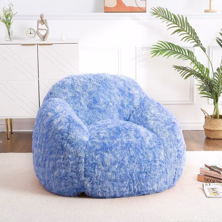 Zitzak Fauteuil met Armleuningen en Wasbare Hoes - Blauw - B/D/H: 94 x 94 x 64 cm
