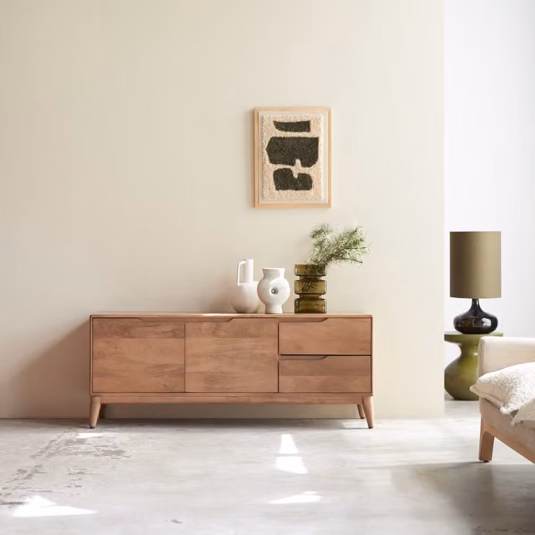 Tikamoon Gabrielle Tv-meubel van massief mangohout - Bruin - B: 140 cm, D: 40 cm, H: 56 cm