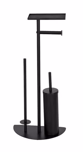 WENKO Stand WC-garnituur Cosenza Neo zwart, toiletpapierhouder met plank, borstelhouder en reserverolhouder, H x B x D: 72 x 32,5 x 17,5 cm