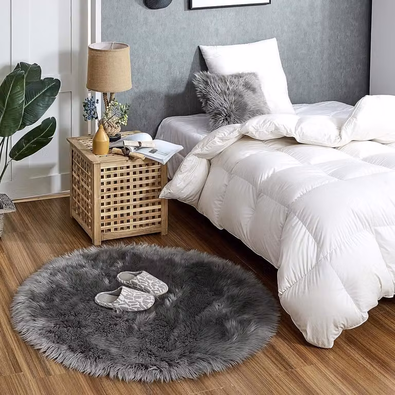 ShopVlot Lamsvacht tapijt rond - Faux fur schapenvacht - Donkergrijs - Diameter: 120 cm