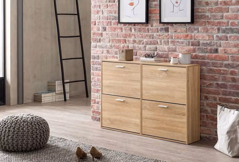 home24 Schoenenkast Cherokee III, Bruin/Sonoma eikenhouten look, B: 120 cm, D: 24 cm, H: 81 cm