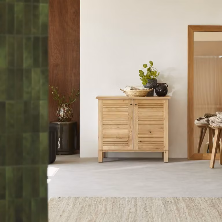 Tikamoon Opbergmeubel Soho in massief eikenhout, Bruin/Beige, B: 85 cm, D: 55 cm, H: 75 cm