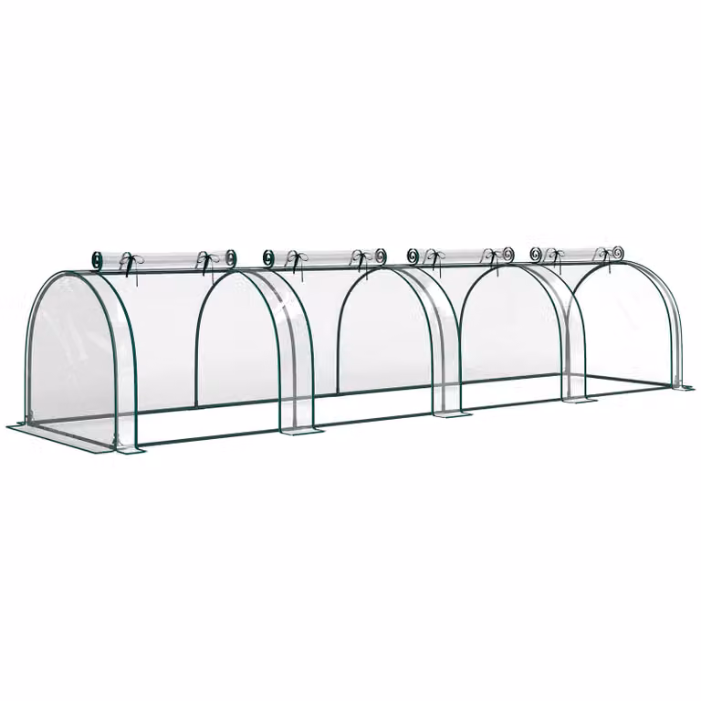 Outsunny Broeikas met 3 Roldeur en Ritssluiting, UV-bestendig, Transparant, B/D/H: 395 x 100 x 80 cm