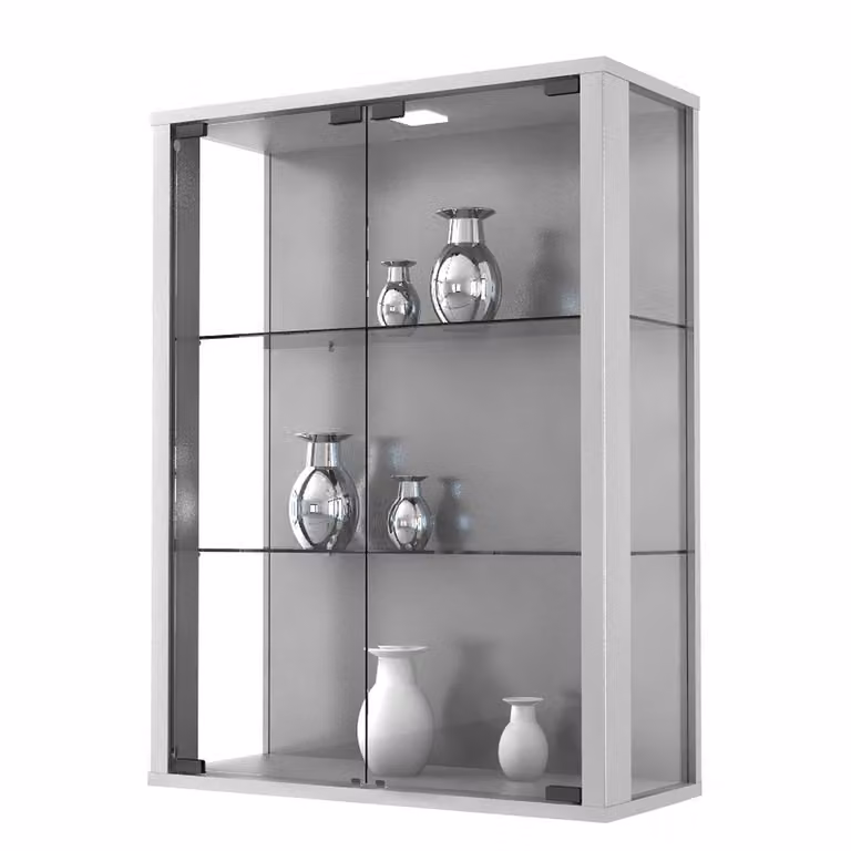 VCM Wandvitrinekast Udina met glazen deuren, zilver, B: 60 cm, H: 80 cm, D: 25 cm