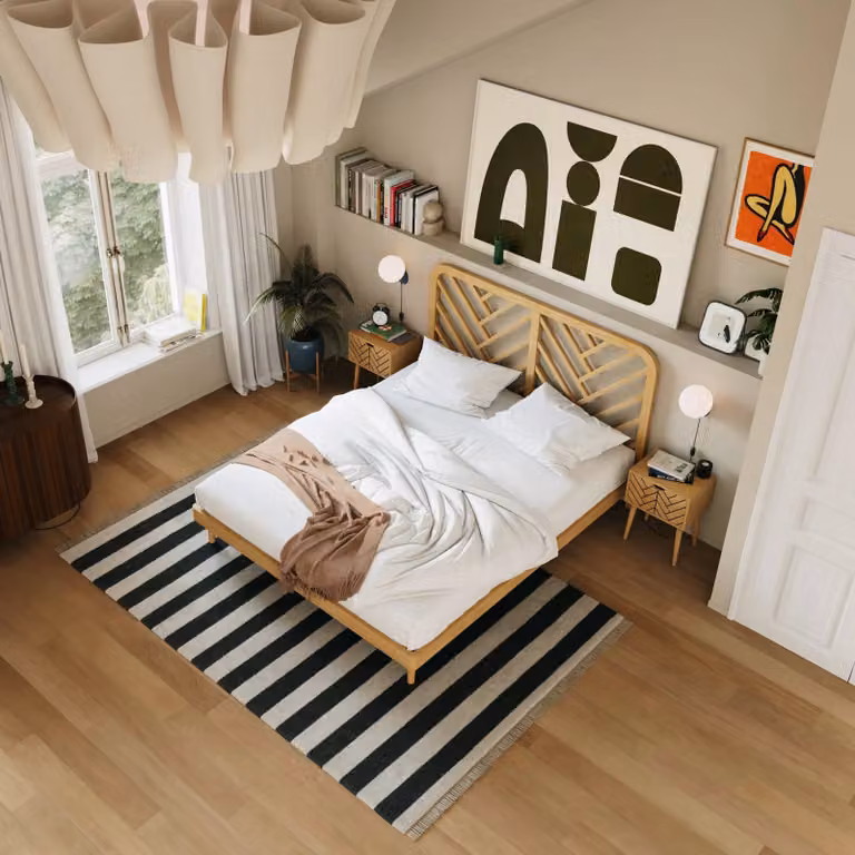Hypnia Ali minimalist houten bed van FSC-gecertificeerd grenenhout in bruin