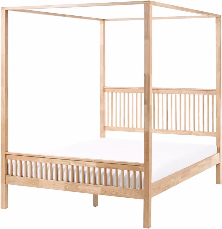 Harfleur Hemelbed van Rubberhout - Lichtbruin - 160 x 200 cm