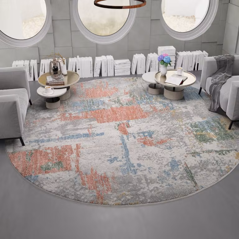 home24 Laagpolig vloerkleed Utopia City rond grijs Diameter: 200 cm