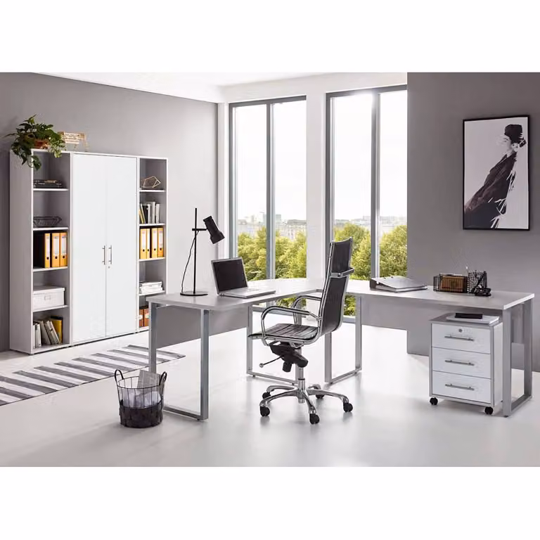 home24 Bureauset II 5-delig modern grijs/wit mat