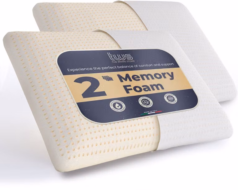 The White Stone Set van 2 Memory Foam Kussens, Hypoallergeen, Ergonomisch en Ademend, B/D/H: 70 x 40 x 11 cm