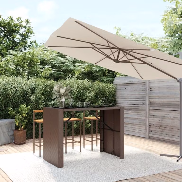 Weerbestendige outdoor statafel van PE-rotan met glasplaat voor tuin en terras, B/D/H: 145 x 80 x 110 cm