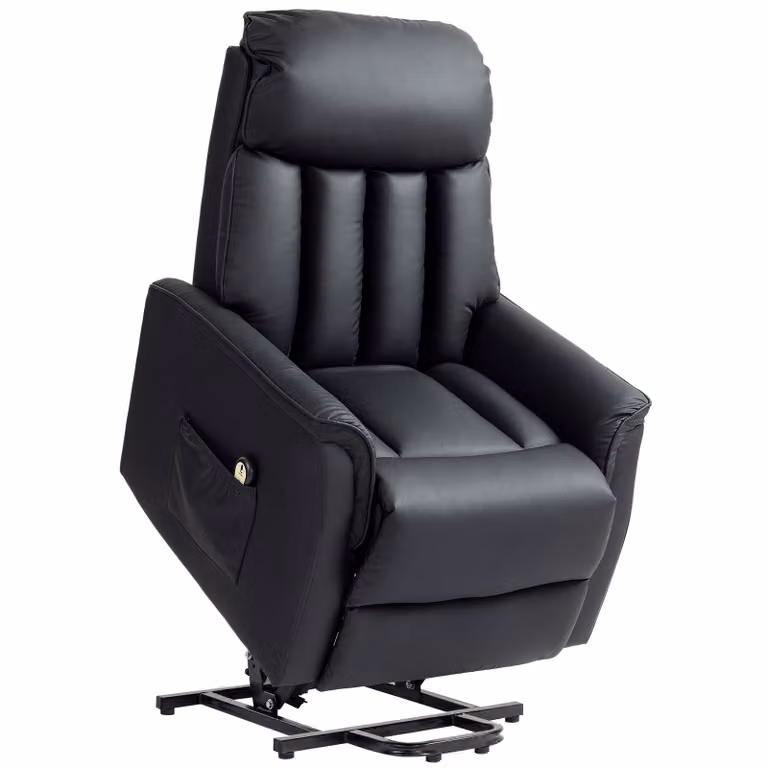 HOMCOM Elektrische Opsta Stoel met Ligfunctie en Afstandsbediening, Kunstleer, Zwart, B/D/H: 80 x 94 x 104 cm