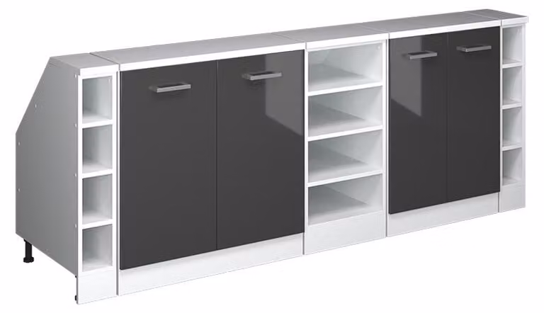Vicco R-Line Keukenkast voor schuine wand, Set van 5 kastrompen, Antraciet Hoogglans, Diepte: 60 cm, Hoogte: 210 cm